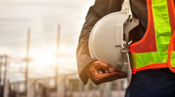Construction worker with safety equipment